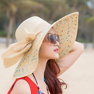 #ad Women Large Brim Floppy Hat Bowknot Beach Sun Caps Foldable Summer Travel Hats