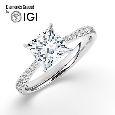 #ad IGI 3.00 CTSolitaire Lab Grown Princess Diamond Engagement Ring18K White Gold $2528.90