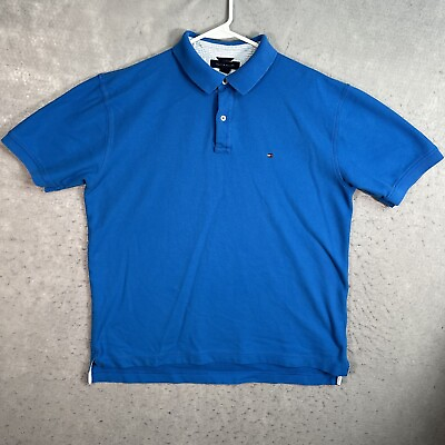 #ad Tommy Hilfiger Classic Flag Logo Polo Shirt Adult XL Blue Mens