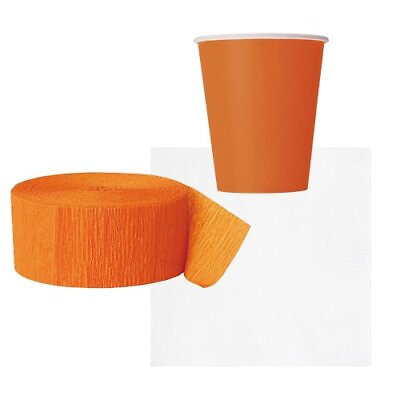 #ad 9oz Orange Paper Cups 8CT White Paper Napkins 20ct and Orange Crepe Streamers