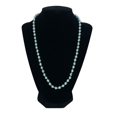 #ad Vintage Faux Pearls Metallic Blue Single Strand Choker 21” Long Necklace