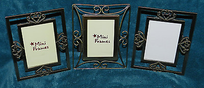 #ad 3 LOVELY MINI PICTURE PHOTO FRAMES ANTIQUE GOLD BRONZE