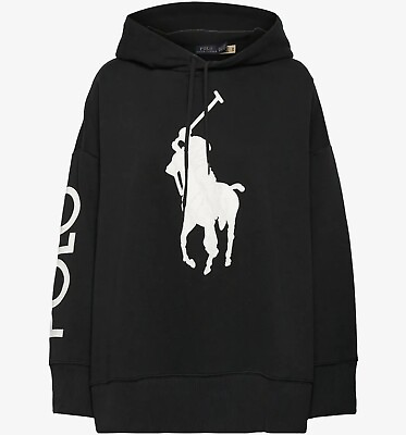 #ad Polo Ralph Lauren OVERSIZED Big Pony Logo Fleece Hoodie Black Size M L NWT $228