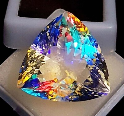#ad 70 CT Rainbow Color Trillion Cut Natural Mystic Topaz Certified Loose Gemstone