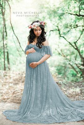 #ad Lace Pregnant Women Off Shoulder Maternity Dress Photography Prop Photo LongGown