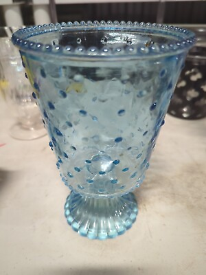 #ad Vintage Aqua Blue Footed Bowl Glass Vase