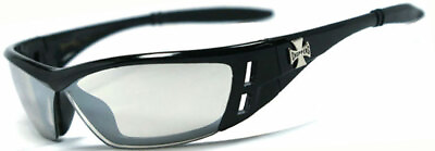 #ad Choppers Bikers Mens Sunglasses Glossy Black Mirror Lens C46