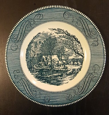 #ad Vintage Currier amp; Ives 10quot; 10 Inch Blue White Dinner Plate quot;The Old Grist Millquot;