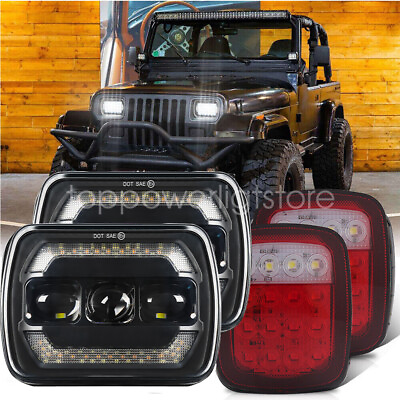 #ad 4PCS COMBO for Jeep Wrangler YJ 1987 to 1995 Tail Lights 5quot;X7quot; LED Headlights