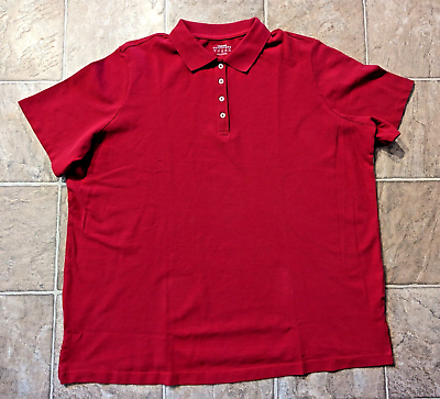 #ad NEW Lands End sz 2X Rich Red Knit Polo Shirt short sleeve top LND1