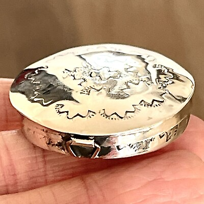 #ad Navajo Pill Box Stamped Handmade Sterling Silver Signed Chee Stash Case Lidded