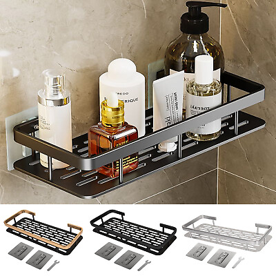 #ad Punch free Bathroom Kitchen Shelf Wall Mounted Storage Rack Organizer Rectangle