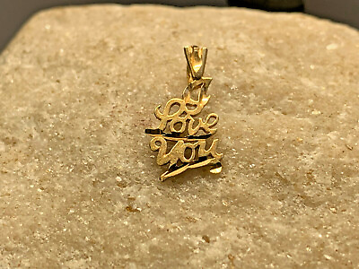 #ad 14K Yellow Gold I Love You Pendant .80g Jewelry Charm Diamond Cut Trinket