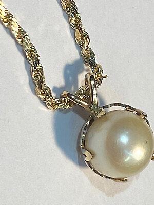 #ad 14KT Solid Yellow Gold Genuine Natural Pearl Necklace 18”