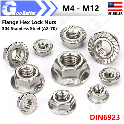#ad 304 A2 Stainless Steel Serrated Flange Hex Lock Nuts M4 M5 M6 M8 M10 M12 DIN6923