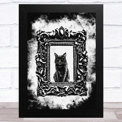 #ad Black Cat In Frame Gothic Grunge Home Wall Art Print
