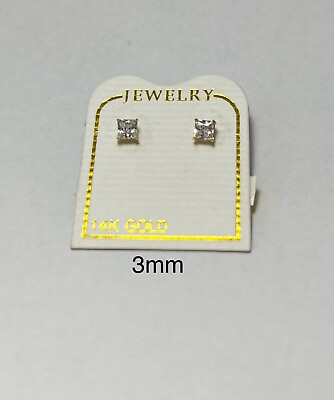 #ad 14Kt Solid Yellow Gold CZ Stud Earrings Women Men amp; Kids Round or Square Shape $49.99