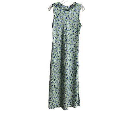 #ad Vintage Women Maxi Dress Size 11 12 Green Floral 90#x27;s Y2K Sleeveless Cottagecore $24.95