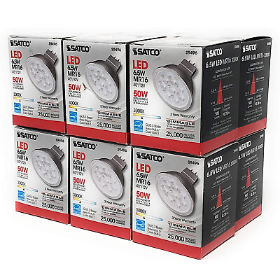 #ad 12 Pack Satco S9496 LED 6.5W 50W 12V MR16 2 Pin GU5.3 Silver Flood Bulbs 3000K
