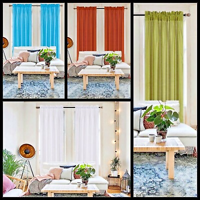 #ad 2 Semi sheer solid faux silk window curtain energy efficient light filtering MR2