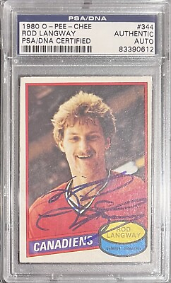 #ad 1980 81 O Pee Chee OPC #344 Rod Langway Rookie RC Auto Signed PSA DNA HOF