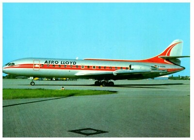 #ad Aero Lloyd Caravelle 10R at Dusseldorf 1980 Airplane Postcard