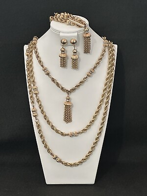 #ad TRIFARI Grand Parure Tassel Long Necklace Necklace Bracelet Earrings Gold