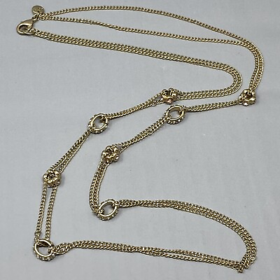 #ad LOFT Gold Tone Station Necklace Pave Glass Rhinestone Spacers Double Strand 32quot;