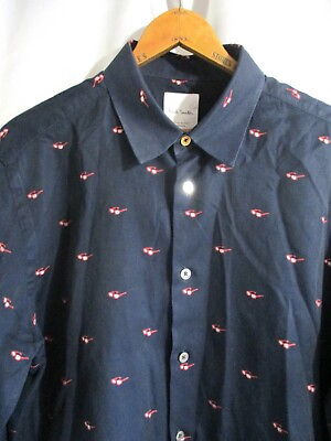 #ad Paul Smith dark blue red embroidered sunglasses button shirt Medium