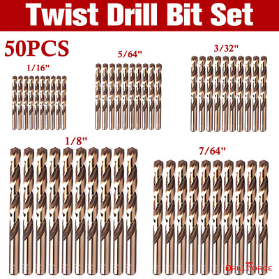 #ad 50PCS Cobalt Drill Bit Set 1 16quot; 1 8quot; HSSCO Multi Drill Bits Twist Metal Tools