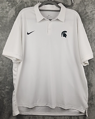 #ad Michigan State Spartans Mens Nike Dri Fit White Golf Polo Shirt Size XXL