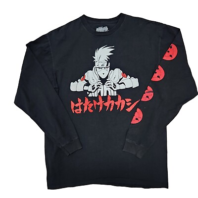 #ad NARUTO SHIPPUDEN Men#x27;s L Kekashi Anime Black Long Sleeve Shirt EUC