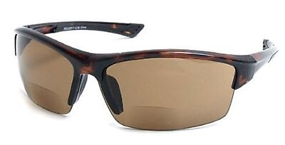 #ad BBI Foster Bifocal Sun Reader Sport Wrap Around Sunglasses Tortoise Amber 3.00