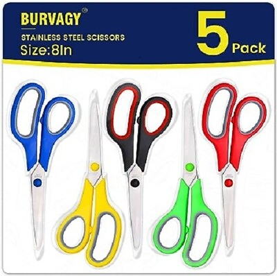 #ad Scissors Set of 5 Pack 8quot; Scissors All Purpose Comfort Grip Handles Sharp Sciss