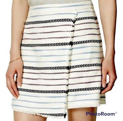 #ad LOFT White Striped Knit Winter Mini Short Skirt Size 4 Regular