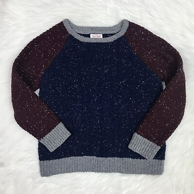 #ad Toddler Boys Navy Blue Marron Knitted Chunky Crewneck Sweater Size 5T