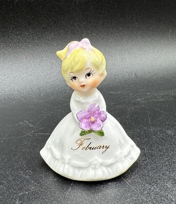 #ad Vintage Napco February Birthday Girl Of The Month Porcelain Figure Cake Topper