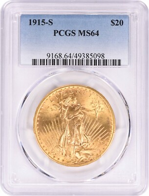 #ad 1915 S $20 Gold St. Gaudens MS64 PCGS