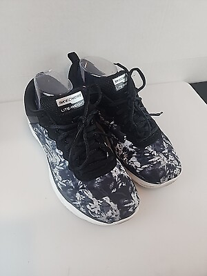 #ad Skeechers Womens Sneaker Shoes Size 9 Black Floral Textile Upper Lite Weight