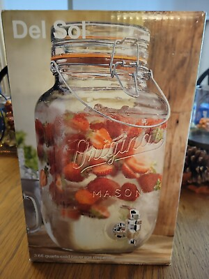 #ad #ad New Del Sol Glass Mason Jar Cold Drink Beverage Dispenser 3.68 Quarts New
