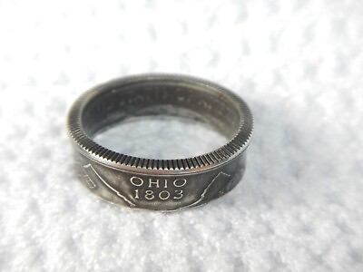 #ad silver coin ring size 7.75 7 amp; 3 4 Ohio quarter 2002