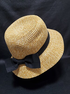 #ad Vintage Sun Straw Hat Wide Brimmed Hat Black Ribbon Bowknot Beach Hat By Lvaiz