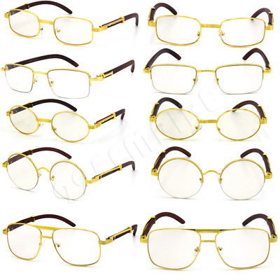 #ad Men#x27;s Gold Metal Frames Vintage Retro Eye Glasses Hip Hop Fashion Clear Lens