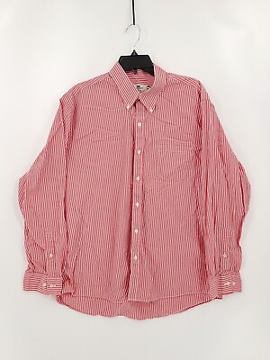 #ad Club Room Mens Dress Shirt 17.5 34 35 Salmon White Striped 100% Cotton Regular