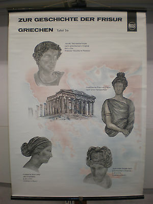#ad Schulwandbild History Hair Greeks Hairdresser Wella 70x96 Vintage Chart