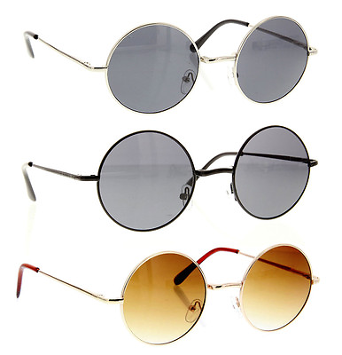 #ad John Lennon Sunglasses Round Retro Hippie Dark Lens Shades Frame Gold Black NEW