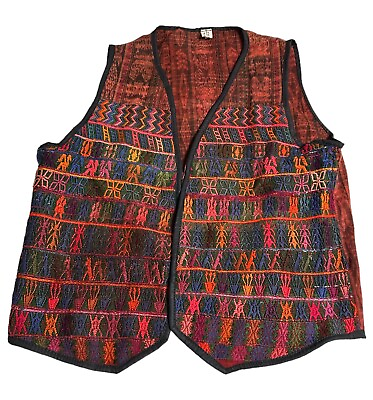 #ad Vintage Ethnic Guatemalan Multi Color Vest Women’s Size Large Open Front