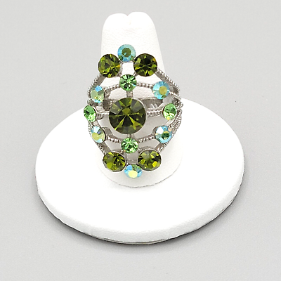 #ad Womens Silver Tone Green Rhinestone Detailed Adjustable Fashion Ring Size 7 1 4
