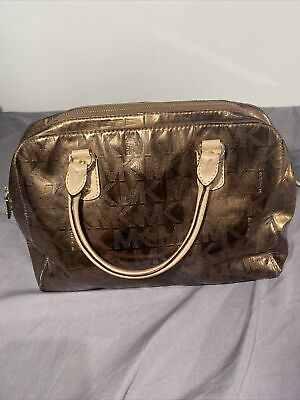 #ad MICHAEL KORS Purse Handbag Metallic Bronze Brown Gold Double Handles FLAWS