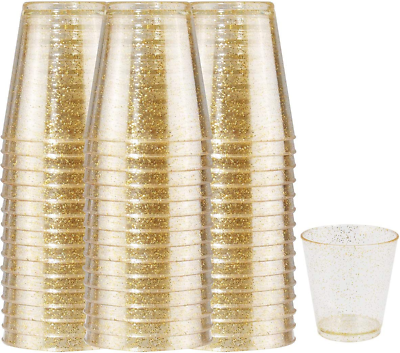 #ad 200 PACK Plastic Gold Glitter Shot Cups 2OZ Disposable Shot GlassesSmall